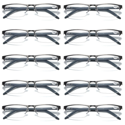 10 PK Mens Spring Hinge Half Frame Blue Light Blocking Reading Glasses Readers