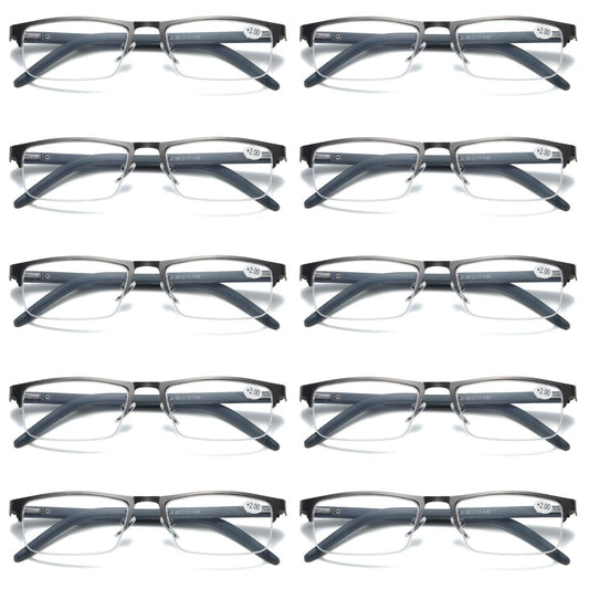 10 PK Mens Spring Hinge Half Frame Blue Light Blocking Reading Glasses Readers