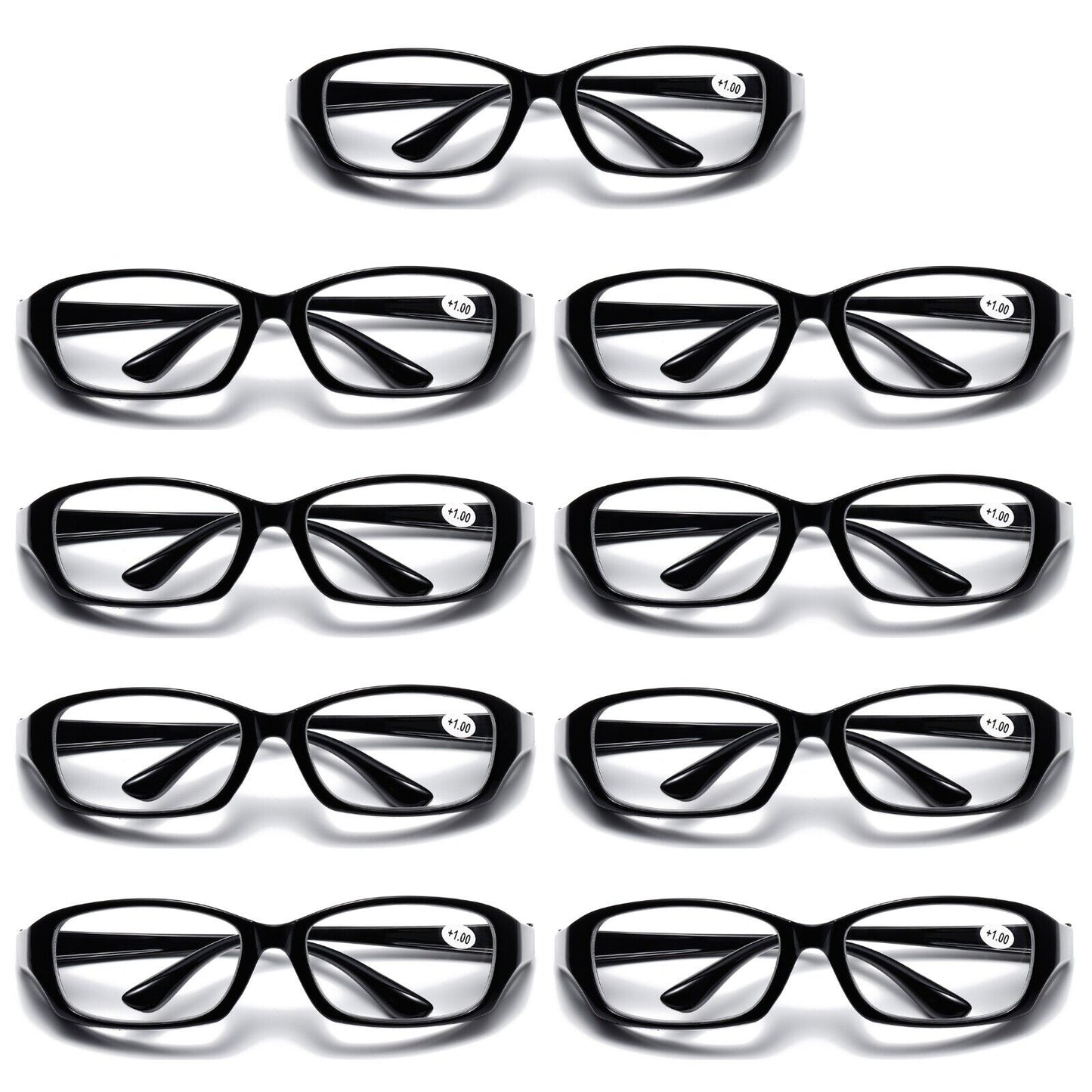 9 PK Full Lens Men Womens Black Reading Glasses Clear Readers with Side Shields