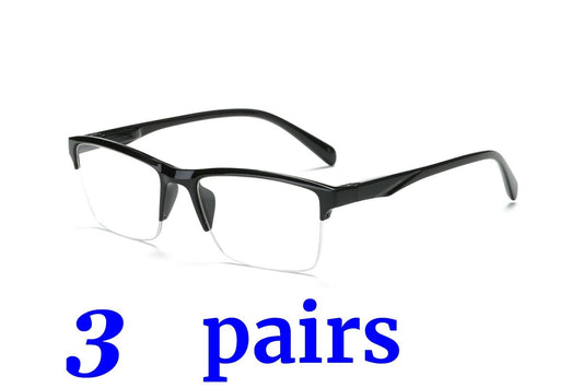 3 Pairs Fashion Square Half Frame Reading Glasses Spring Hinge Readers for Men