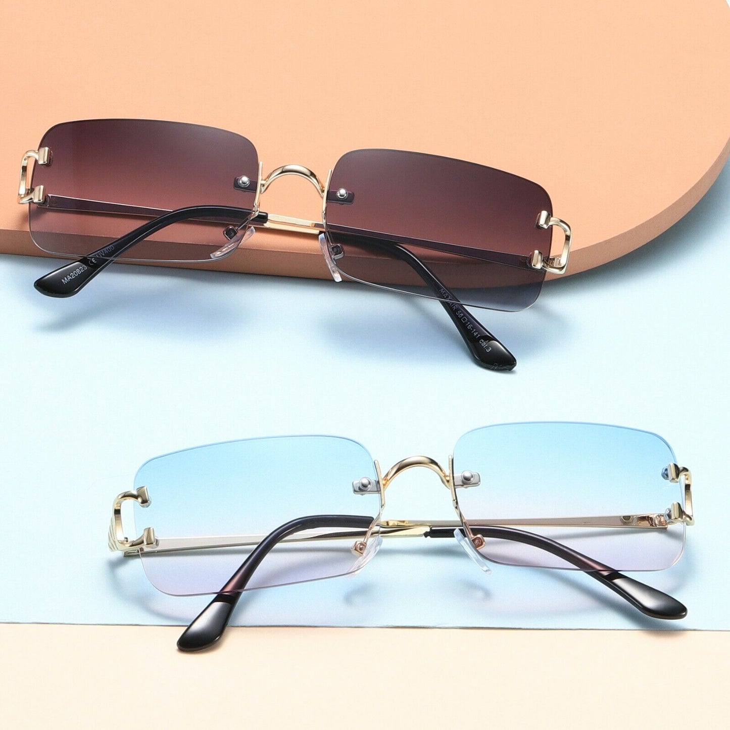 2 Pair Mens Womens Unisex Retro Rectangular Metal Frame Rimless Sunglasses UV400