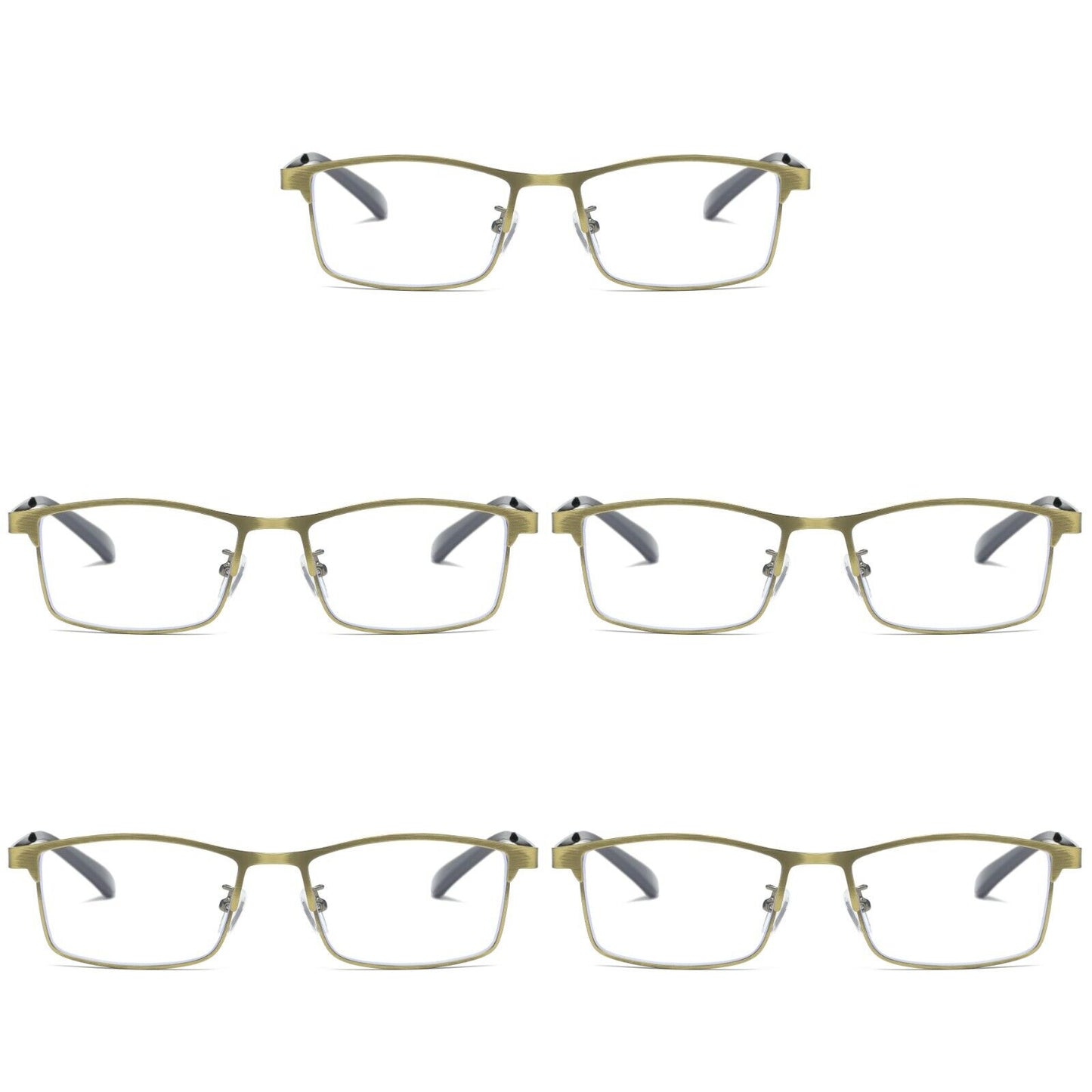 5 PK Men Reading Glasses Anti Blue Light Brass Metal Frame Spring Hinge Readers