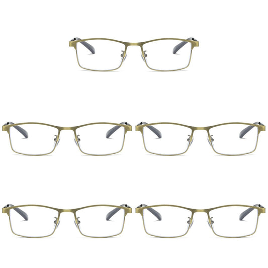 5 PK Men Reading Glasses Anti Blue Light Brass Metal Frame Spring Hinge Readers