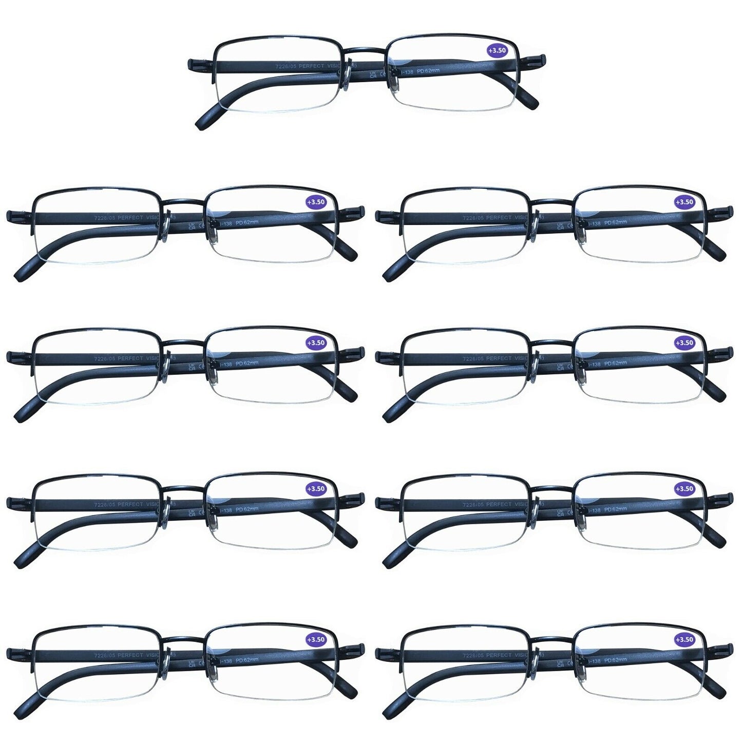 9 Pairs Mens Metal Frame Rectangle Half Frame Reading Glasses Classic Readers