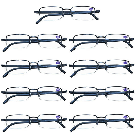 9 Pairs Mens Metal Frame Rectangle Half Frame Reading Glasses Classic Readers