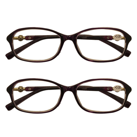 2 Packs Womens Oval Frame Reading Glasses Lightweight Classic Style Readers