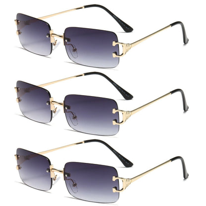 3Pair Unisex Metal Frame Rimless Classic Fashion Sunglasses for Men Women Ladies