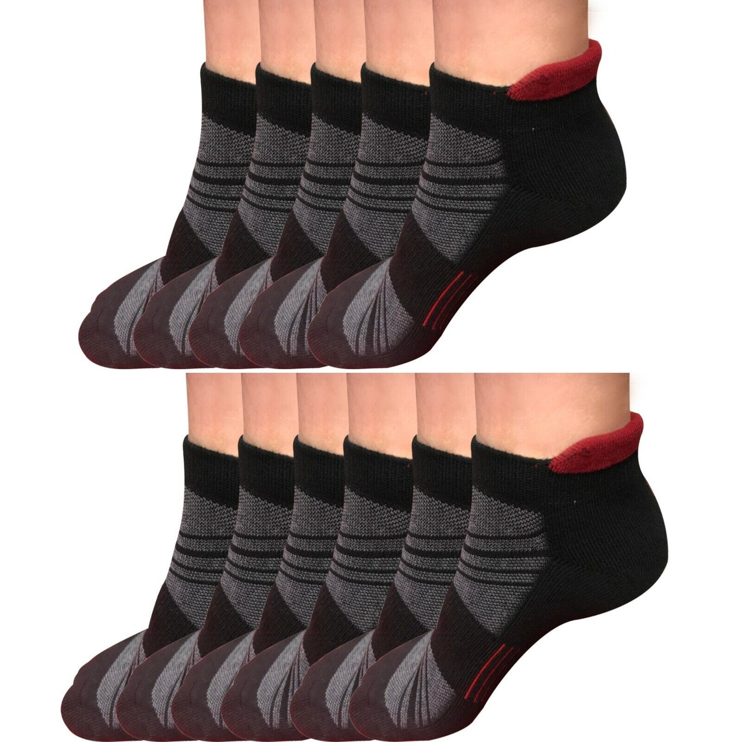 Lot 1-12 Mens Low Cut Ankle Cotton Athletic Cushion Sport Running Socks Black