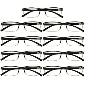 9 Packs Mens Rectangle Half Frame Reading Glasses Blue Light Blocking Readers