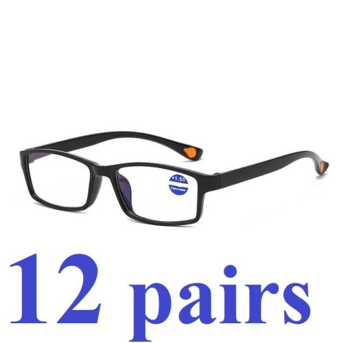 12 Packs Mens Womens Rectangle Frame Reading Glasses Classic Style Black Readers