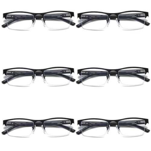 6 PK Mens Spring Hinge Blue Light Blocking Reading Glasses Half Frame Readers