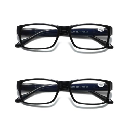 2 PK Mens Unisex Blue Light Blocking Reading Glasses Black Spring Hinge Readers