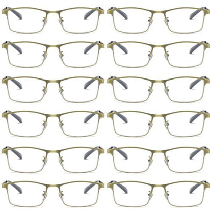 12 PK Men Reading Glasses Anti Blue Light Brass Metal Frame Spring Hinge Readers