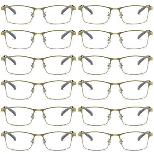 12 PK Men Reading Glasses Anti Blue Light Brass Metal Frame Spring Hinge Readers