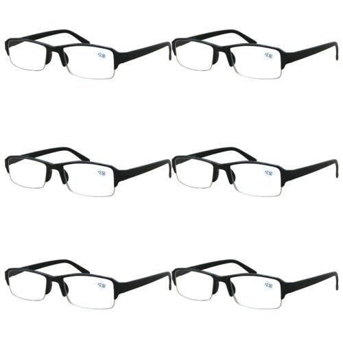 6 Packs Mens Unisex Rectangular Half Frame Reading Glasses Spring Hinge Readers