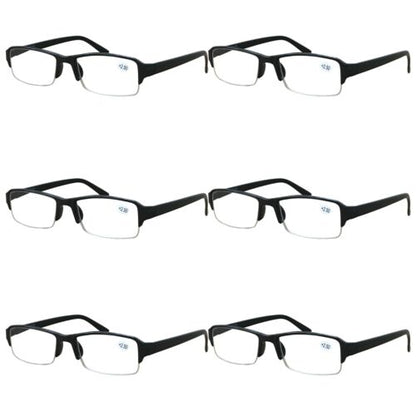 6 Packs Mens Unisex Rectangular Half Frame Reading Glasses Spring Hinge Readers