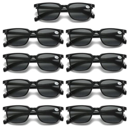 9 PK Unisex Full Lens Tinted Sun Readers Reading Sunglasses UV400 Black Frame