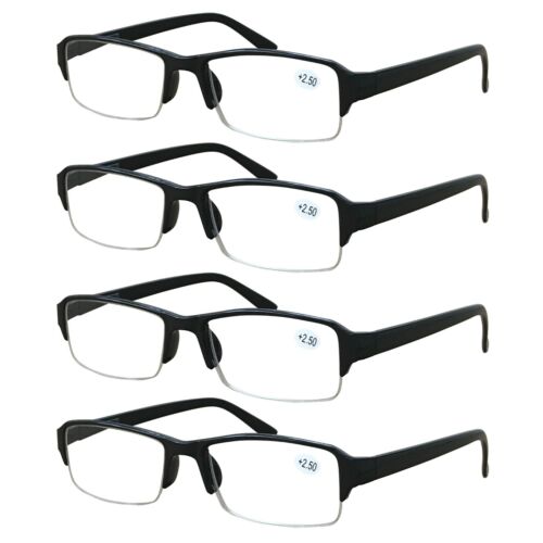 4 Packs Mens Unisex Rectangular Half Frame Reading Glasses Spring Hinge Readers