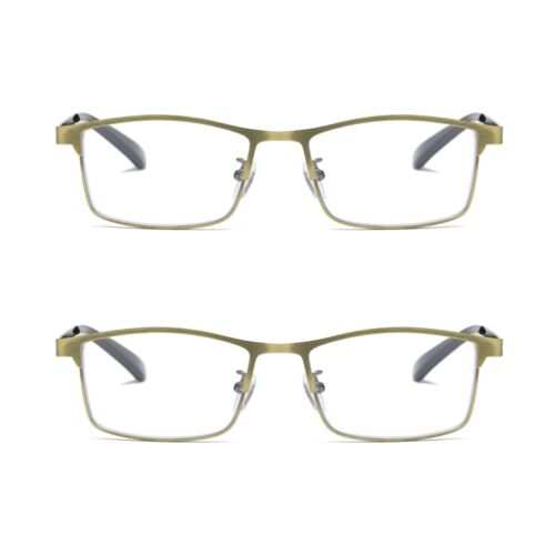 2 PK Men Reading Glasses Anti Blue Light Brass Metal Frame Spring Hinge Readers