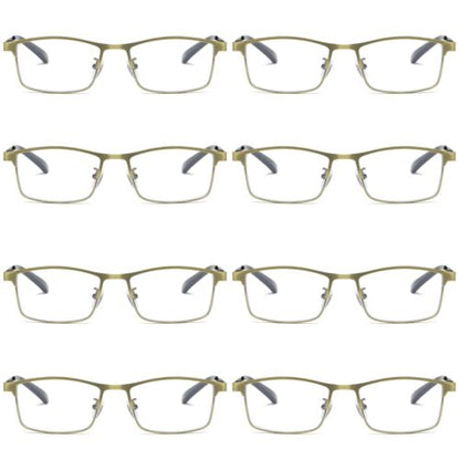 8 PK Men Reading Glasses Anti Blue Light Brass Metal Frame Spring Hinge Readers