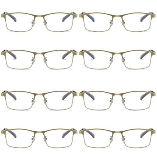 8 PK Men Reading Glasses Anti Blue Light Brass Metal Frame Spring Hinge Readers