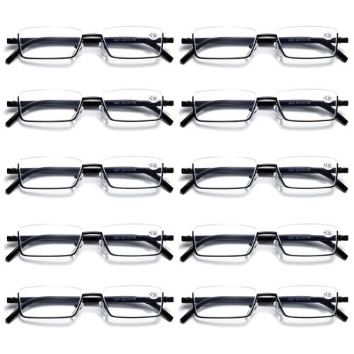 10PK Half Rim Metal Frame Small Mens Reading Glasses Blue Light Blocking Readers