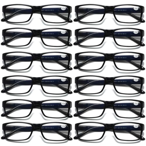 12 PK Mens Unisex Blue Light Blocking Reading Glasses Black Spring Hinge Readers