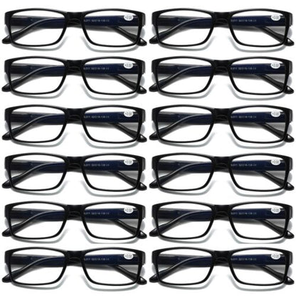 12 PK Mens Unisex Blue Light Blocking Reading Glasses Black Spring Hinge Readers