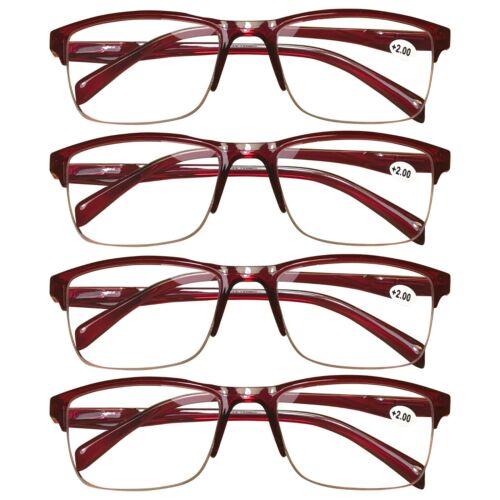 4 Pair Womens Half Frame Square Classic Reading Glasses Red Spring Hinge Readers