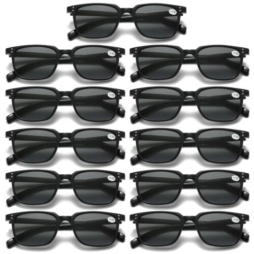 11 PK Unisex Full Lens Tinted Sun Readers Reading Sunglasses UV400 Black Frame