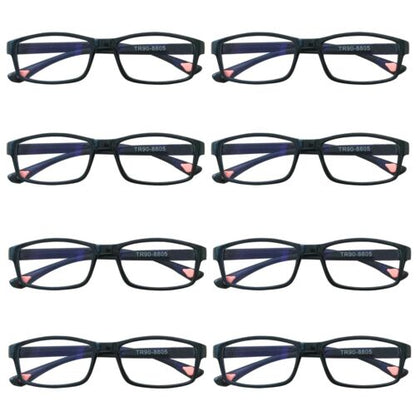 8 Packs Unisex Rectangular Frame Reading Glasses Classic Readers for Men Women