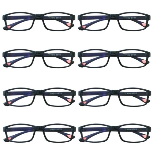 8 Packs Unisex Rectangular Frame Reading Glasses Classic Readers for Men Women