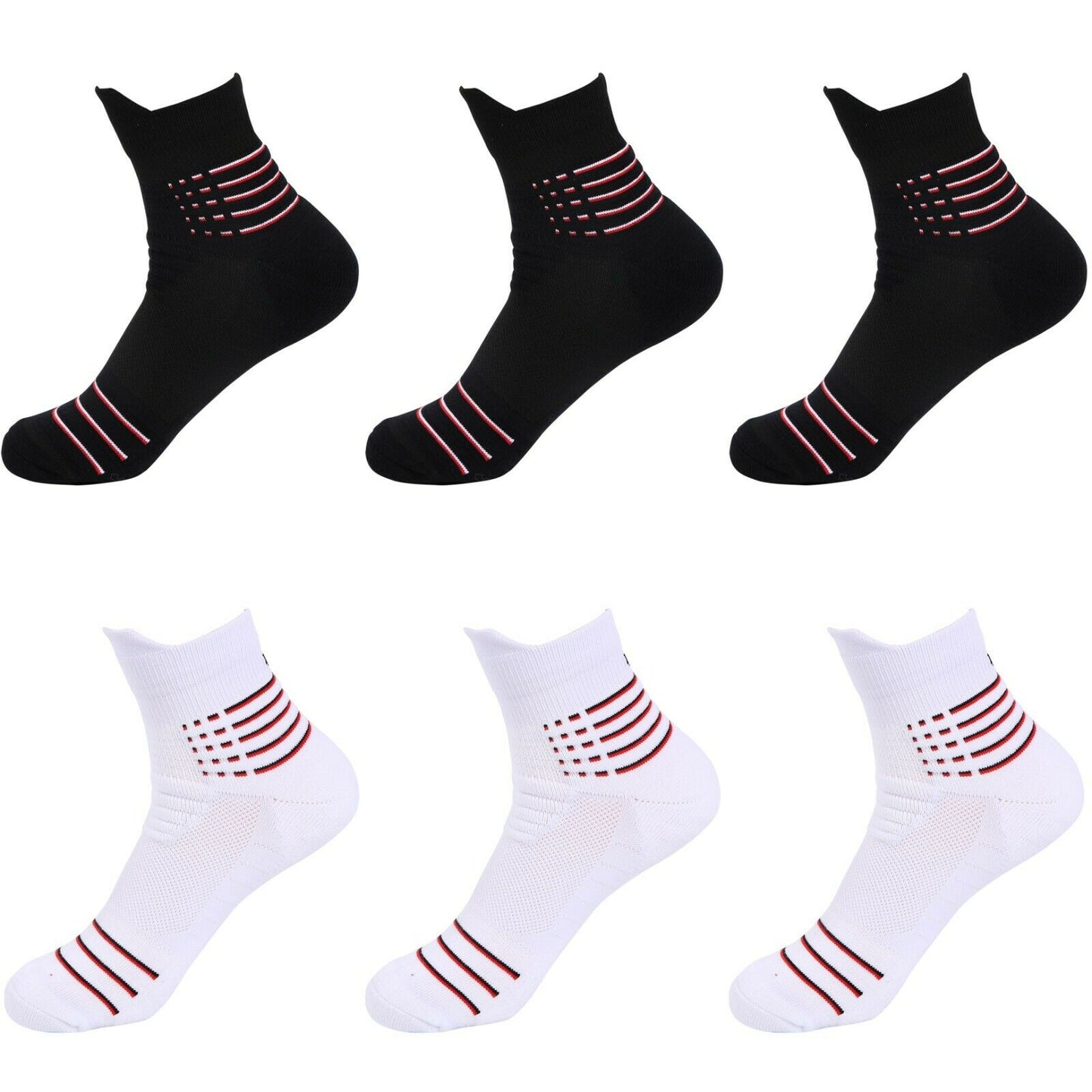 6 Pair Mens Cotton Cushion White Mid Cut Quarter Ankle Athletic Sport Work Socks - B&Q CO.