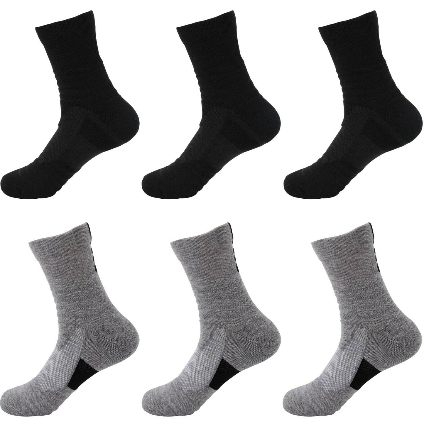 6 Pairs Mens Performance Cotton Cushion Crew Athletic Hiking Running Work Socks - B&Q CO.