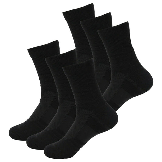 6 Pairs Mens Performance Cotton Cushion Black Crew Athletic Sports Casual Socks - B&Q CO.